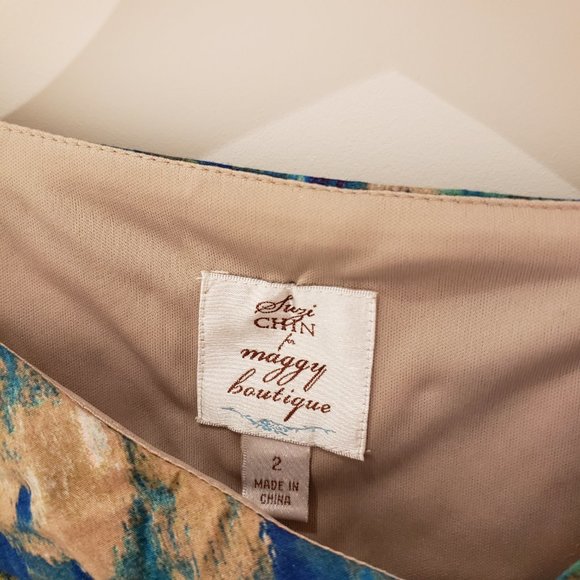 Suzi Chin Women's Sleeveless Dress with Asymmetric Neckline, Iguana - Picture 3 of 6